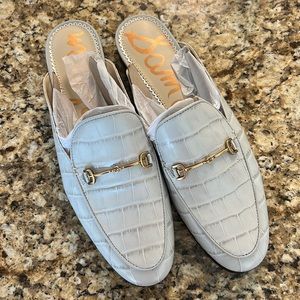 SAM EDELMAN Linnie Croc-Embossed Leather Mules in Grey Sz 10 - NWOB!!!